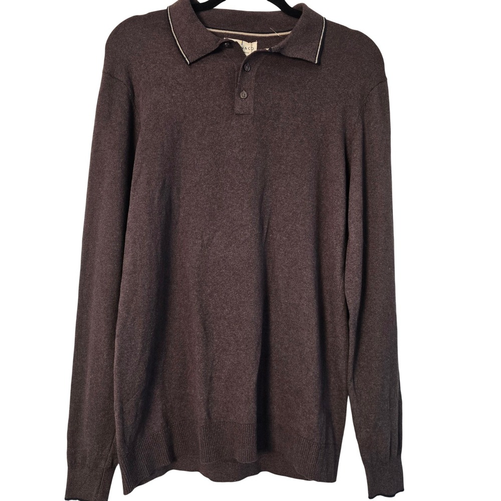 Larsson & Co Mens Long Sleeve Knit Polo Sweater Brown Recycled Cotton KP797LCGSN
